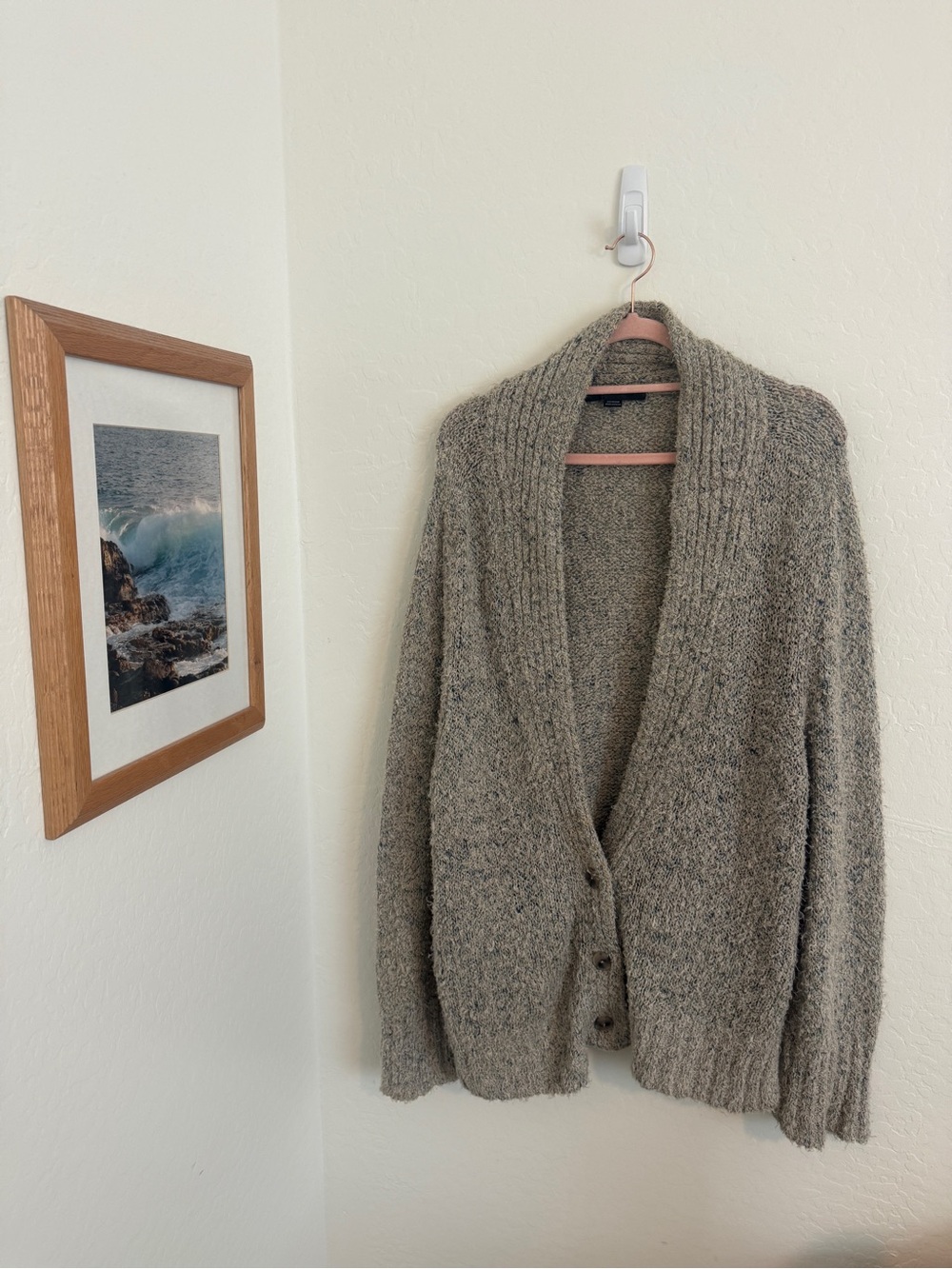 Alexander Wang Linen Blend Marled Knit Shawl Cardigan Sweater - Picture 2 of 6